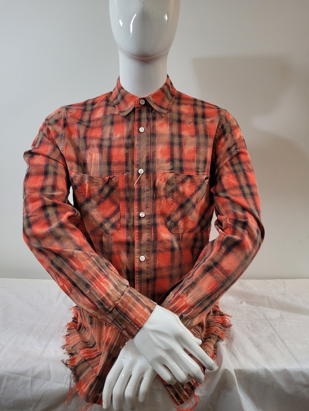 Amiri Mens Long Sleeve Plad Button Down Shirt Orange Size Medium $1150Authentic